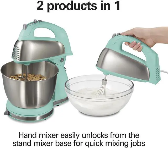 Alt view image 2 of 7 - Classic Stand and Hand Mixer, 4 Quarts, 6 Speeds with QuickBurst, Bowl Rest, 290 Watts Peak Power, Blue (64658)