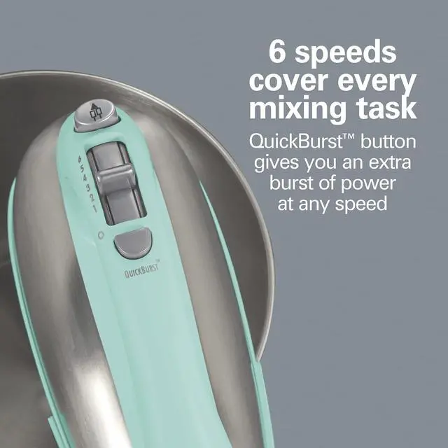 Alt view image 7 of 7 - Classic Stand and Hand Mixer, 4 Quarts, 6 Speeds with QuickBurst, Bowl Rest, 290 Watts Peak Power, Blue (64658)