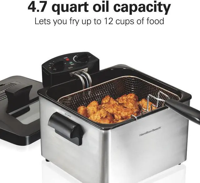 Alt view image 2 of 7 - Electric Deep Fryer with 3 Baskets and Lid, 4.5 Liters / 19 Cups Oil Capacity, Temperature Control, View Window, Professional Style, 1800 Watts, Stainless Steel (35034)