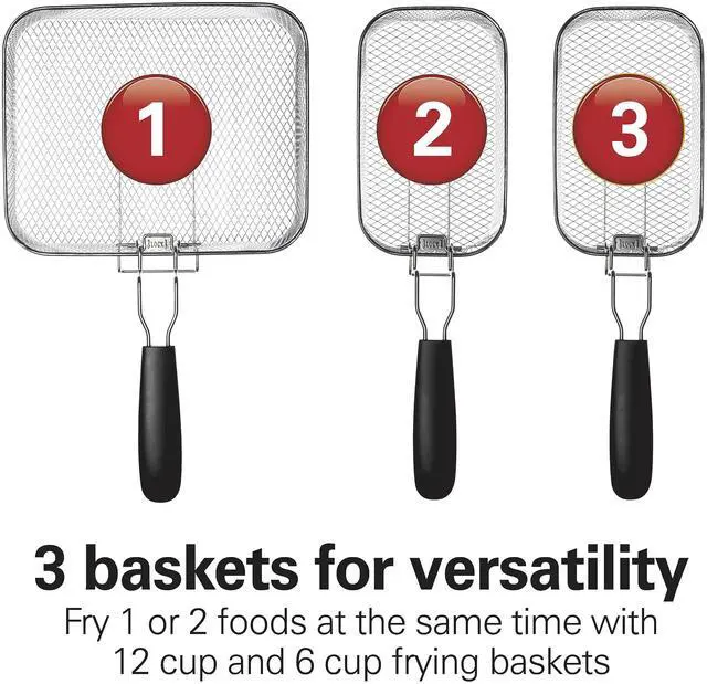 Alt view image 4 of 7 - Electric Deep Fryer with 3 Baskets and Lid, 4.5 Liters / 19 Cups Oil Capacity, Temperature Control, View Window, Professional Style, 1800 Watts, Stainless Steel (35034)