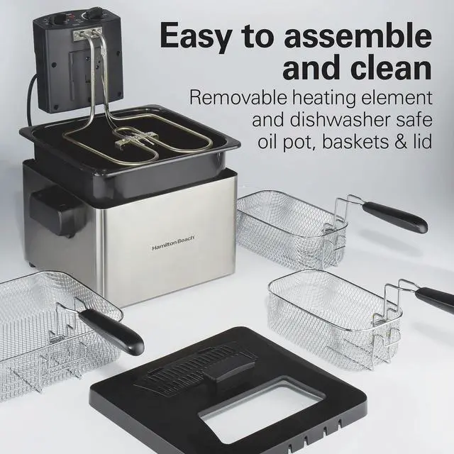 Alt view image 5 of 7 - Electric Deep Fryer with 3 Baskets and Lid, 4.5 Liters / 19 Cups Oil Capacity, Temperature Control, View Window, Professional Style, 1800 Watts, Stainless Steel (35034)