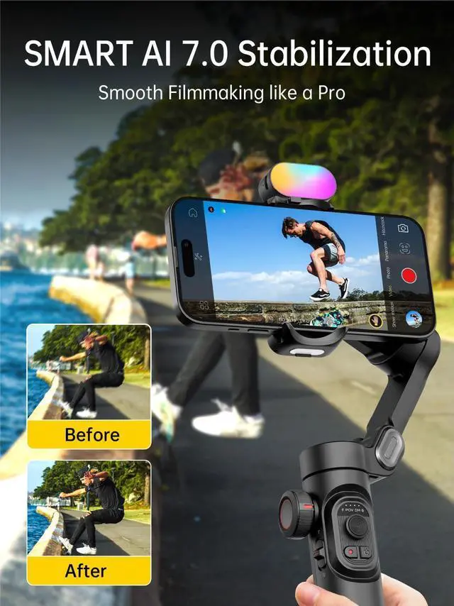 Alt view image 3 of 7 - Phone Gimbal Stabilizer 3-Axis Smartphone Foldable Handheld Gimbal for iPhone with Focus Wheel TikTok YouTube Vlog Stabilizer for iPhone16 15 14 13 12 Pro Max Android-Smart XE