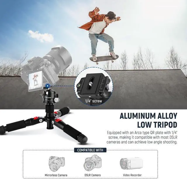 Alt view image 2 of 7 - Mini Desk Camera Tripod with Cell Phone Holder Compatible with iPhone for Video Recording Filming, 20"/50cm Small Portable DSLR Camcorder Webcam Stand, 360° Ball Head 1/4" QR Plate, TP-AAM521