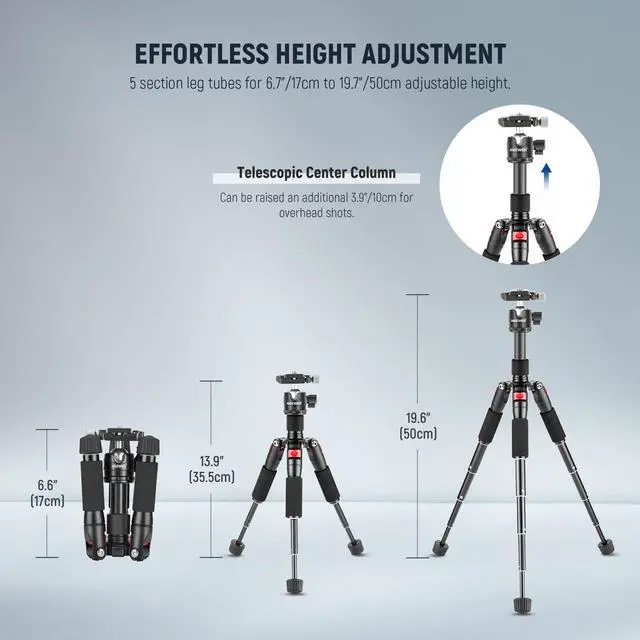 Alt view image 3 of 7 - Mini Desk Camera Tripod with Cell Phone Holder Compatible with iPhone for Video Recording Filming, 20"/50cm Small Portable DSLR Camcorder Webcam Stand, 360° Ball Head 1/4" QR Plate, TP-AAM521