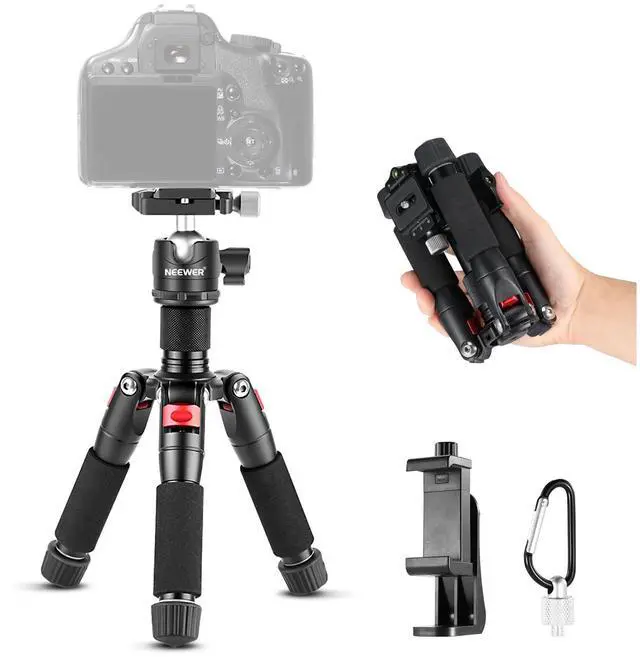 Main image of Mini Desk Camera Tripod with Cell Phone Holder Compatible with iPhone for Video Recording Filming, 20"/50cm Small Portable DSLR Camcorder Webcam Stand, 360° Ball Head 1/4" QR Plate, TP-AAM521