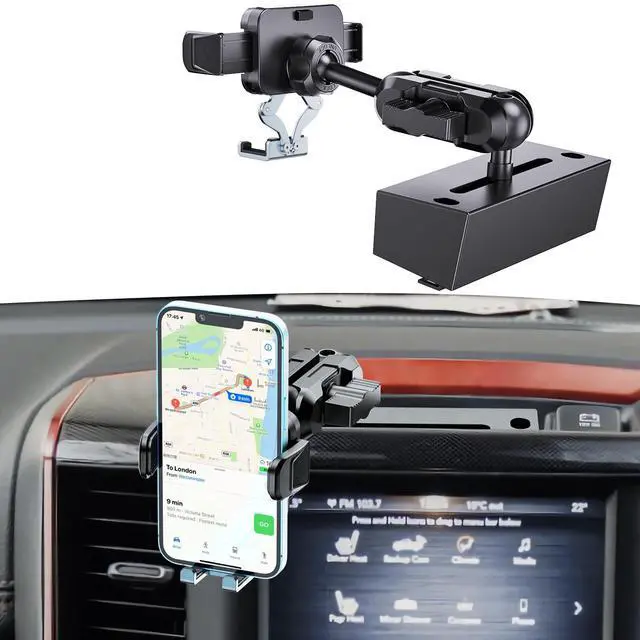 Main image of Upgraded Metal Phone Mount for Ram Truck 2019+, Dash Mount Cell Phone Holder Compatible with Dodge RAM 1500/2500/3500 & TRX, 360° Adjustable Adapter Phone Stand Fit for Most Smartphones