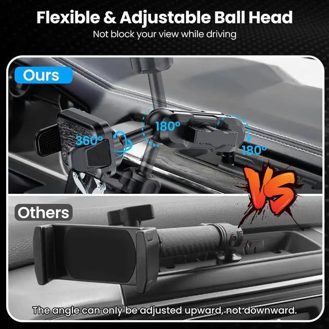 Alt view image 5 of 7 - Upgraded Metal Phone Mount for Ram Truck 2019+, Dash Mount Cell Phone Holder Compatible with Dodge RAM 1500/2500/3500 & TRX, 360° Adjustable Adapter Phone Stand Fit for Most Smartphones