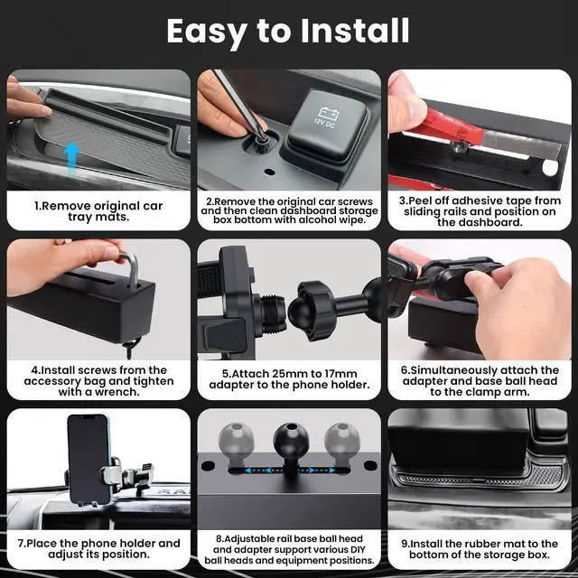 Alt view image 6 of 7 - Upgraded Metal Phone Mount for Ram Truck 2019+, Dash Mount Cell Phone Holder Compatible with Dodge RAM 1500/2500/3500 & TRX, 360° Adjustable Adapter Phone Stand Fit for Most Smartphones