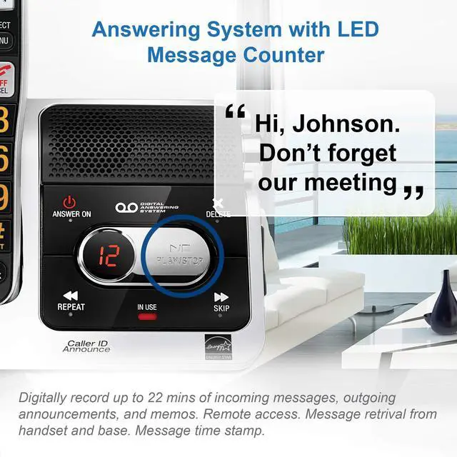 Alt view image 7 of 7 - BL102-2 DECT 6.0 2-Handset Cordless Phone for Home with Answering Machine, Call Blocking, Caller ID Announcer, Audio Assist, Intercom, and Unsurpassed Range, Silver/Black