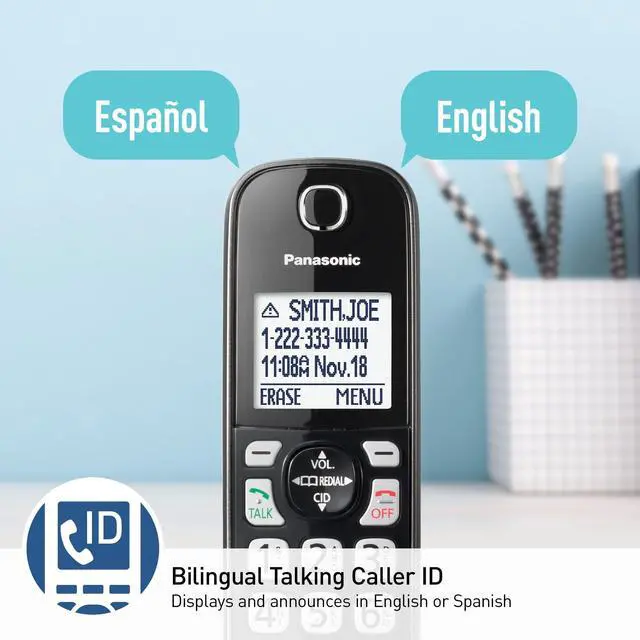 Alt view image 5 of 7 - Cordless Phone with Answering Machine, Advanced Call Block, Bilingual Caller ID and Easy to Read High-Contrast Display, Expandable System with 2 Handsets - KX-TGD832M (Metallic Black)