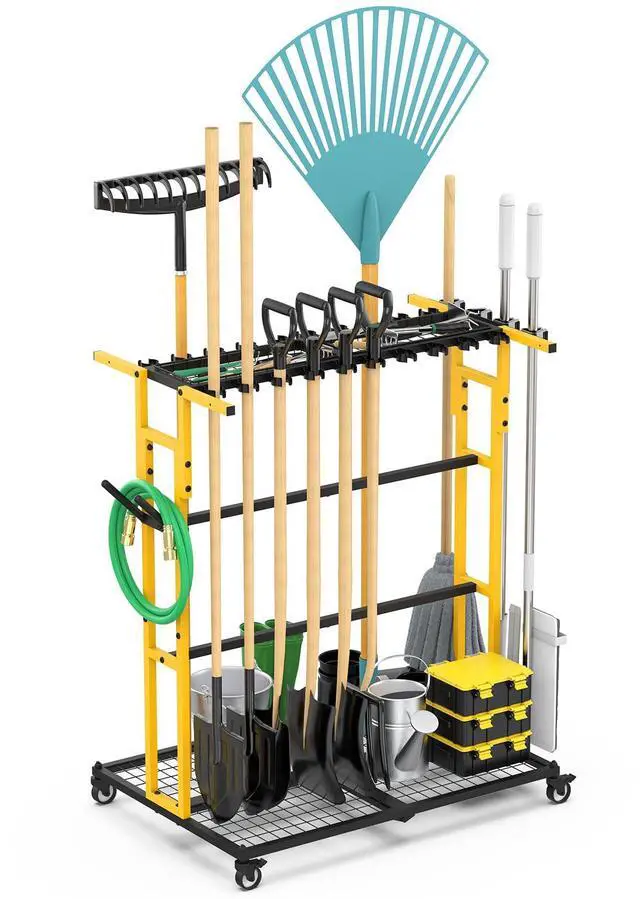 Main image of CCCEI Garage Organization with Wheels, Outdoor Gargen Yard Shed Tools Organizer Cart, Home Storage for Cleaning Supplies Organizer, Broom Holder, for Shovel and Rake, Long Farming and Farming Tools.