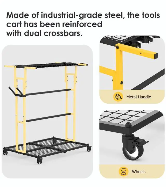 Alt view image 3 of 7 - CCCEI Garage Organization with Wheels, Outdoor Gargen Yard Shed Tools Organizer Cart, Home Storage for Cleaning Supplies Organizer, Broom Holder, for Shovel and Rake, Long Farming and Farming Tools.