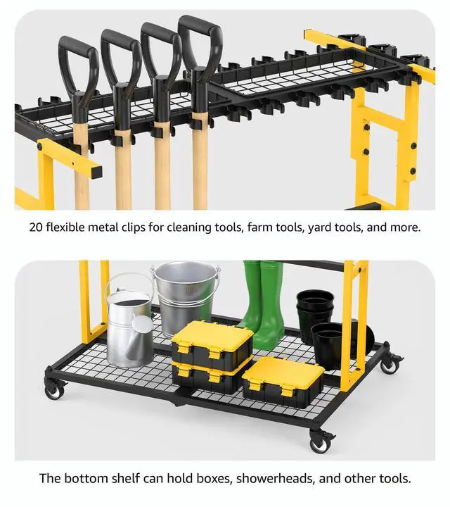 Alt view image 5 of 7 - CCCEI Garage Organization with Wheels, Outdoor Gargen Yard Shed Tools Organizer Cart, Home Storage for Cleaning Supplies Organizer, Broom Holder, for Shovel and Rake, Long Farming and Farming Tools.