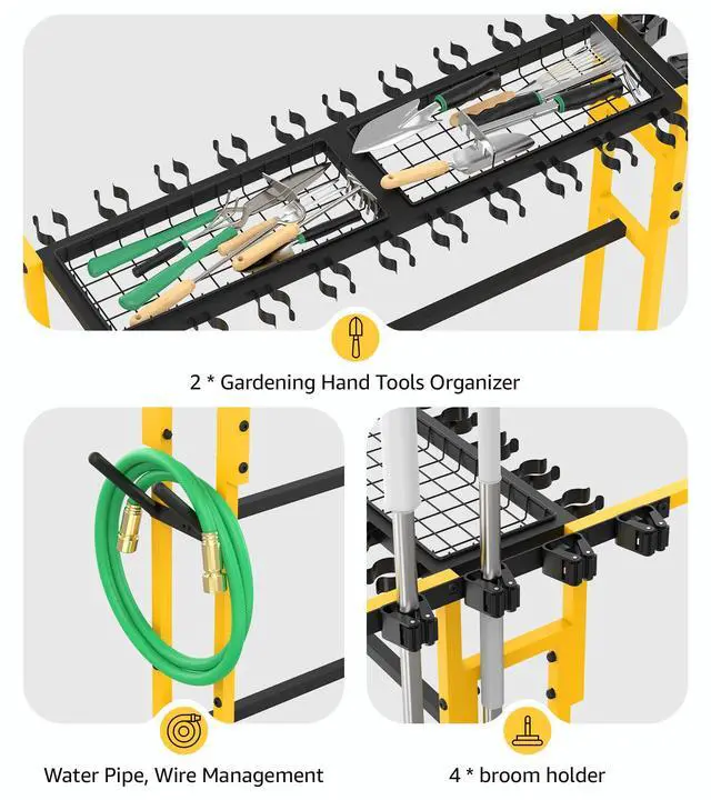 Alt view image 4 of 7 - CCCEI Garage Organization with Wheels, Outdoor Gargen Yard Shed Tools Organizer Cart, Home Storage for Cleaning Supplies Organizer, Broom Holder, for Shovel and Rake, Long Farming and Farming Tools.