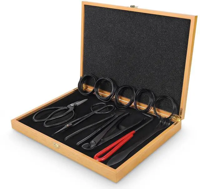 Main image of Bonsai Tools Set with Wood Box 12PCS Heavy Duty Bonsai Tree Kit, Trimming Scissor Shears, Concave Cutter, Wire Rolls, Wire Cutter and More, Gardening Pruning & Care Kit