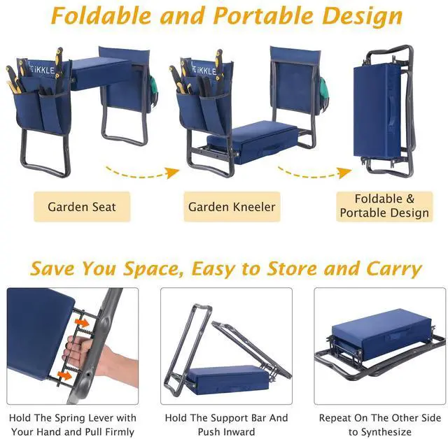 Alt view image 2 of 6 - Patented Garden Kneeler and Seat Heavy Duty, Upgraded Garden Bench with Thicker Wider Soft Detachable Kneeling Pad, with 2 Tool Store Pouches, Nice for Mother Father Gardeners