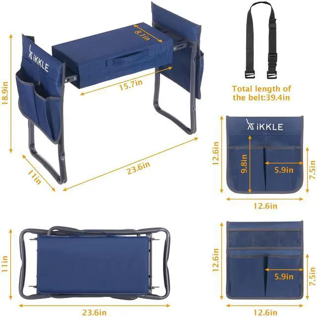 Alt view image 6 of 6 - Patented Garden Kneeler and Seat Heavy Duty, Upgraded Garden Bench with Thicker Wider Soft Detachable Kneeling Pad, with 2 Tool Store Pouches, Nice for Mother Father Gardeners