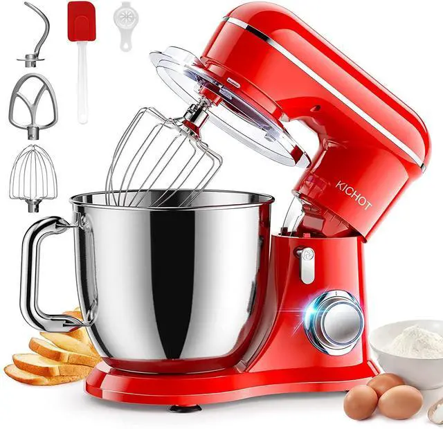 Main image of Stand Mixer, 10+P Speed 4.8 Qt. Household Stand Mixers, Tilt-Head Cake Mixer Machine with Dough Hook, Beater, Wire Whisk & Splash Guard Attachments for Baking, Cake, Cookie, Kneading, RED