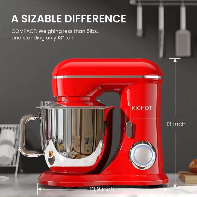 Alt view image 3 of 7 - Stand Mixer, 10+P Speed 4.8 Qt. Household Stand Mixers, Tilt-Head Cake Mixer Machine with Dough Hook, Beater, Wire Whisk & Splash Guard Attachments for Baking, Cake, Cookie, Kneading, RED