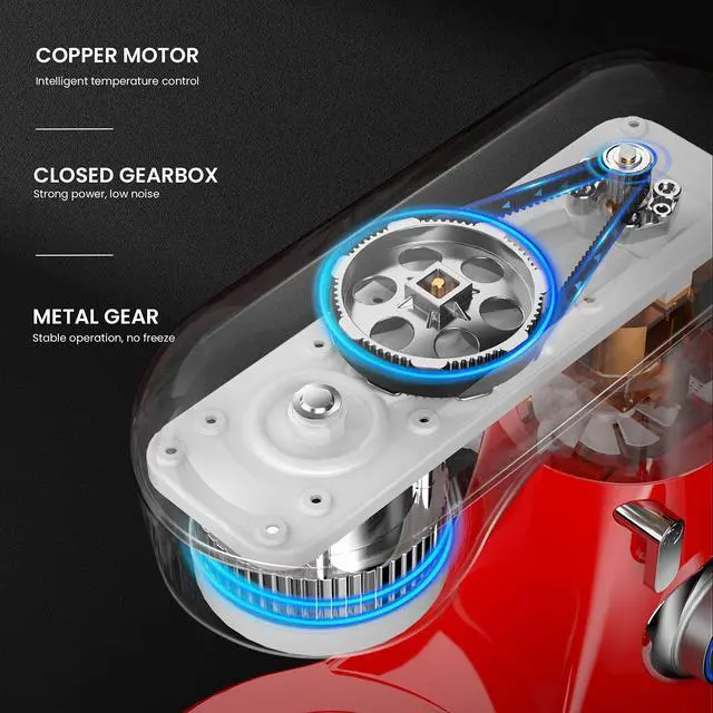 Alt view image 4 of 7 - Stand Mixer, 10+P Speed 4.8 Qt. Household Stand Mixers, Tilt-Head Cake Mixer Machine with Dough Hook, Beater, Wire Whisk & Splash Guard Attachments for Baking, Cake, Cookie, Kneading, RED