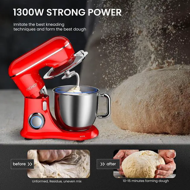 Alt view image 5 of 7 - Stand Mixer, 10+P Speed 4.8 Qt. Household Stand Mixers, Tilt-Head Cake Mixer Machine with Dough Hook, Beater, Wire Whisk & Splash Guard Attachments for Baking, Cake, Cookie, Kneading, RED