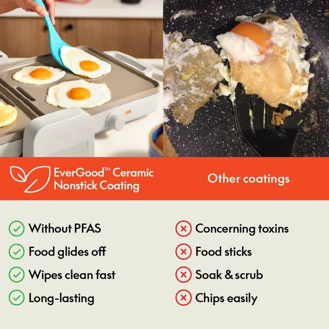 Alt view image 5 of 6 - 10" x 20" Ceramic Fold & Store Dual Temp Griddle, Fits-anywhere Kitchenware, EverGood Ceramic Nonstick Coating, 2 Temperature Zones up to 400°F, Dishwasher Safe Drip Tray, 1500 Watt, Oatmilk