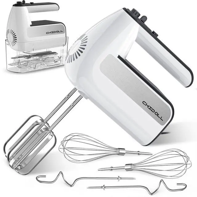 Main image of 5-Speed Electric Hand Mixer, 800W Handheld Mixer with Turbo for Baking & Cooking, Kitchen Food Mixer with Storage Case & 5 Stainless Steel Attachments (2 Beaters, 2 Dough Hooks, 2 Whisks)-White