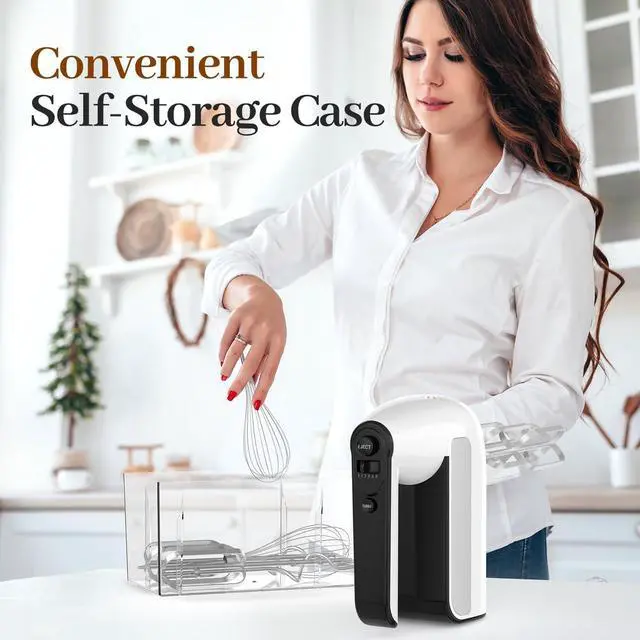 Alt view image 4 of 7 - 5-Speed Electric Hand Mixer, 800W Handheld Mixer with Turbo for Baking & Cooking, Kitchen Food Mixer with Storage Case & 5 Stainless Steel Attachments (2 Beaters, 2 Dough Hooks, 2 Whisks)-White