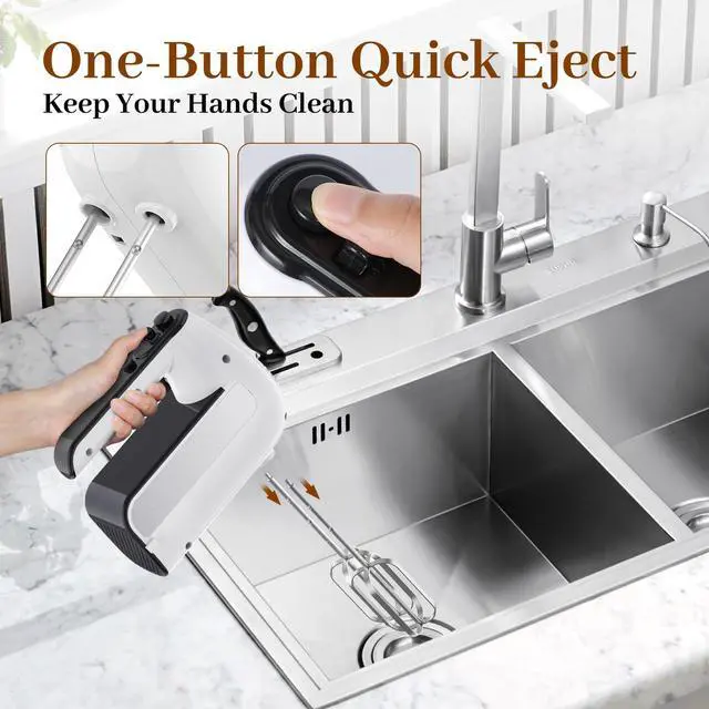 Alt view image 5 of 7 - 5-Speed Electric Hand Mixer, 800W Handheld Mixer with Turbo for Baking & Cooking, Kitchen Food Mixer with Storage Case & 5 Stainless Steel Attachments (2 Beaters, 2 Dough Hooks, 2 Whisks)-White