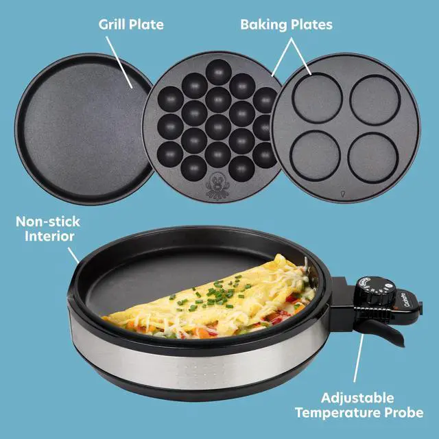 Alt view image 2 of 7 - Multi Baker Deluxe- Holiday Baking Made Easy- Electric Appliance w Temp Control 3 Interchangeable Skillets for Grilling, Baking, Dessert Making- Grilled Cheese Omelets Pizza Sandwiches Cake Pops, Gift