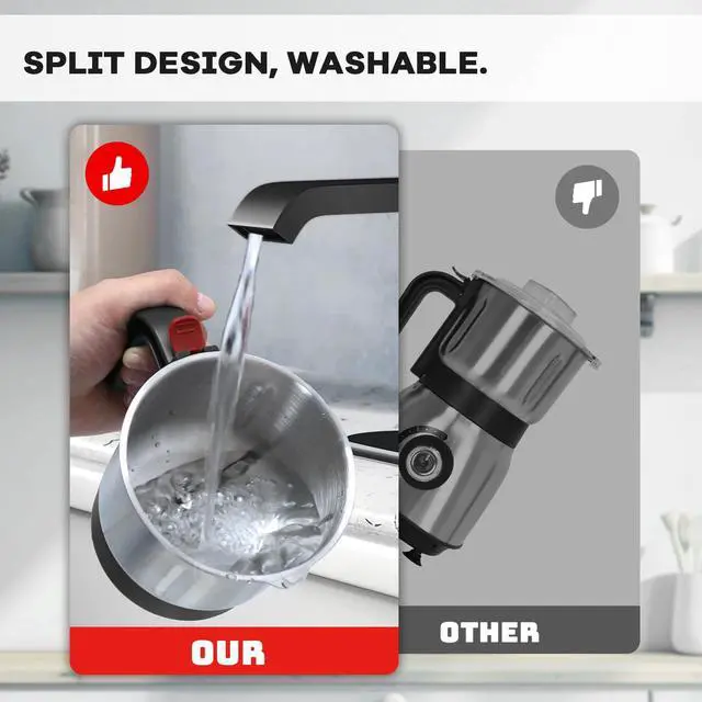 Alt view image 5 of 7 - Electric Spice and Nut Grinders - 3 Stainless Steel Blades, 1 Filter, 1 Brush - 500W Grinder for Kitchen Dry Use (Black)