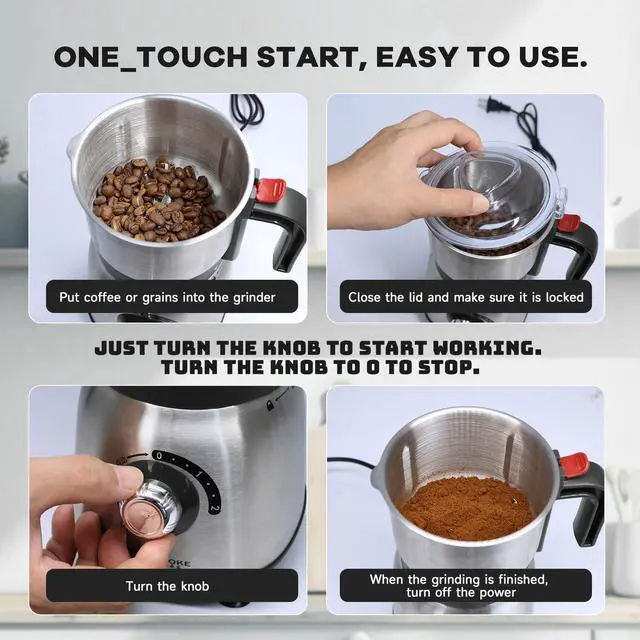 Alt view image 6 of 7 - Electric Spice and Nut Grinders - 3 Stainless Steel Blades, 1 Filter, 1 Brush - 500W Grinder for Kitchen Dry Use (Black)