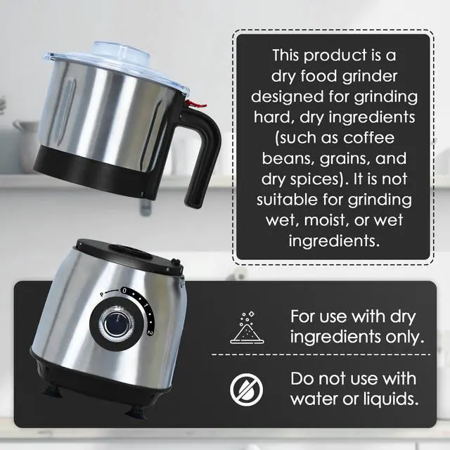 Alt view image 7 of 7 - Electric Spice and Nut Grinders - 3 Stainless Steel Blades, 1 Filter, 1 Brush - 500W Grinder for Kitchen Dry Use (Black)