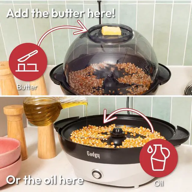 Alt view image 4 of 5 - Popcorn Machine  800W Electric Hot Oil Popcorn Maker with Non-Stick Plate, Lid & Stirrer  Large 24-Cup Popper for Home, Parties, Movie Night  Butter, Sugar & Spice Compatible