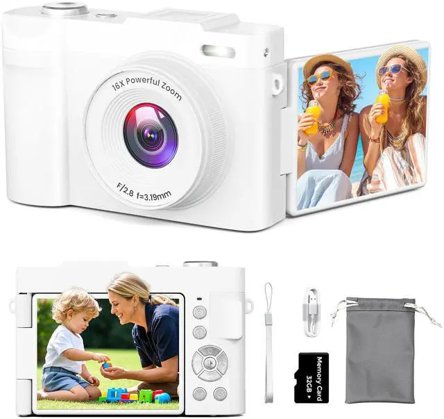 Main image of 4K Digital Camera for Photography, Small Vlogging Camera with Flip Screen for YouTube, 50MP 16X Zoom, Portable Travel Cameras with 32GB SD Card for Beginners(White)