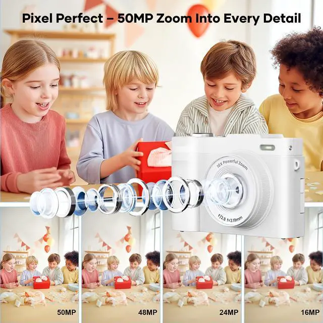 Alt view image 2 of 7 - 4K Digital Camera for Photography, Small Vlogging Camera with Flip Screen for YouTube, 50MP 16X Zoom, Portable Travel Cameras with 32GB SD Card for Beginners(White)