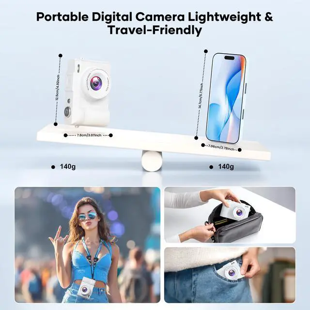 Alt view image 7 of 7 - 4K Digital Camera for Photography, Small Vlogging Camera with Flip Screen for YouTube, 50MP 16X Zoom, Portable Travel Cameras with 32GB SD Card for Beginners(White)