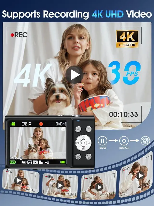 Alt view image 3 of 7 - Digital Camera,Autofocus 4K Vlogging Camera for Photography with 32GB Card,48MP Portable Compact Point and Shoot Digital Camera for Teens Adult Beginner with 16X Zoom,Anti-Shake,2 Batteries(Black)