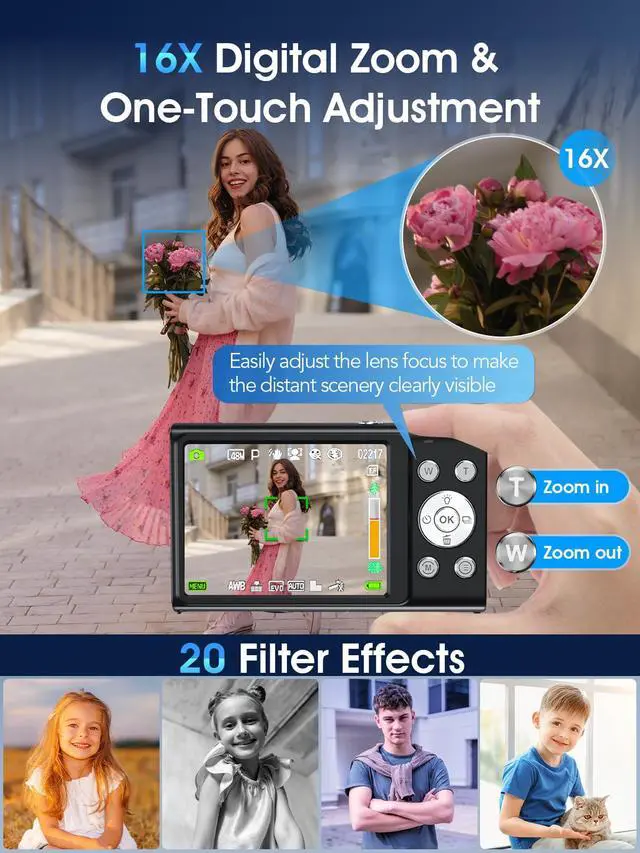 Alt view image 4 of 7 - Digital Camera,Autofocus 4K Vlogging Camera for Photography with 32GB Card,48MP Portable Compact Point and Shoot Digital Camera for Teens Adult Beginner with 16X Zoom,Anti-Shake,2 Batteries(Black)