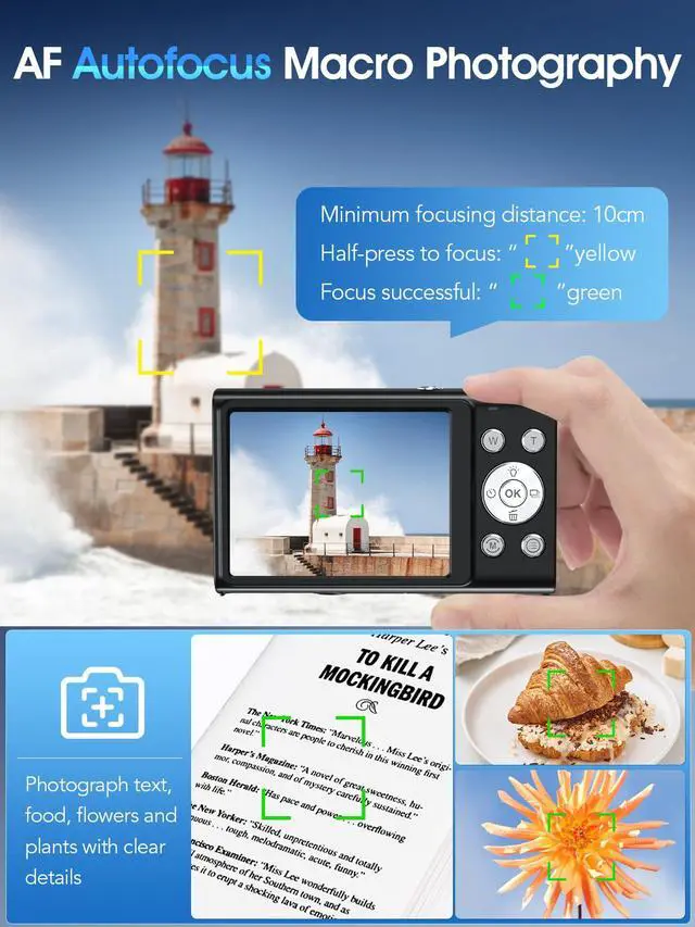 Alt view image 5 of 7 - Digital Camera,Autofocus 4K Vlogging Camera for Photography with 32GB Card,48MP Portable Compact Point and Shoot Digital Camera for Teens Adult Beginner with 16X Zoom,Anti-Shake,2 Batteries(Black)