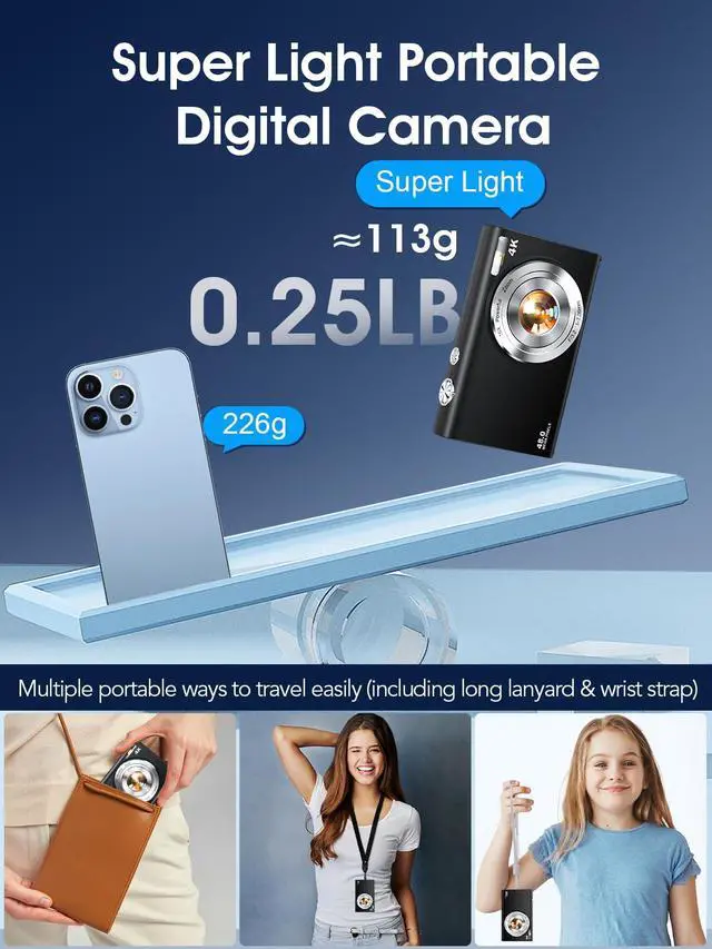 Alt view image 6 of 7 - Digital Camera,Autofocus 4K Vlogging Camera for Photography with 32GB Card,48MP Portable Compact Point and Shoot Digital Camera for Teens Adult Beginner with 16X Zoom,Anti-Shake,2 Batteries(Black)