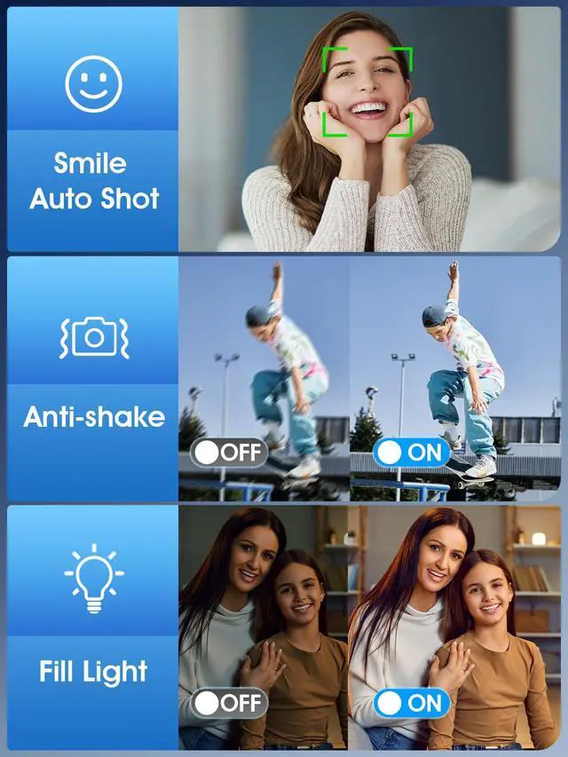 Alt view image 7 of 7 - Digital Camera,Autofocus 4K Vlogging Camera for Photography with 32GB Card,48MP Portable Compact Point and Shoot Digital Camera for Teens Adult Beginner with 16X Zoom,Anti-Shake,2 Batteries(Black)