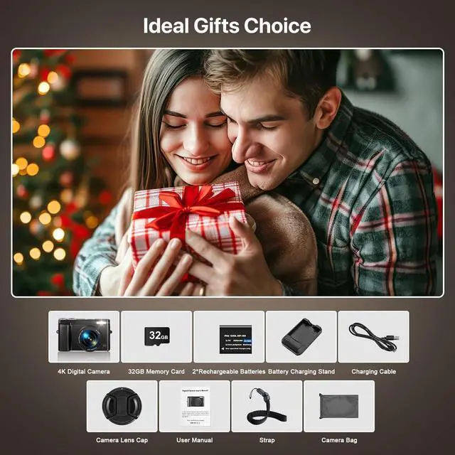 Alt view image 7 of 7 - 4K Digital Camera for Photography - Autofocus 48MP Vlogging Camera for YouTube with 3'' 180°Flip Screen - 16X Digital Zoom, Anti-Shake Camera for Vlogging with SD Card, 2 Batteries & Charging Stand