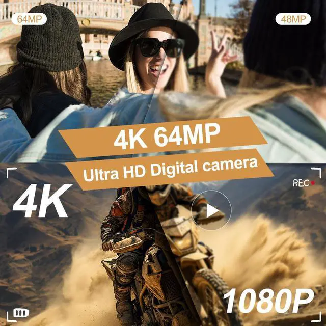 Alt view image 3 of 7 - 4K Digital Camera for Photography and Video, 2025 Latest 64MP Vlogging Camera for YouTube with 32G TF Card 180°Flip Screen Compact Travel Camera 16X Zoom, Anti-Shake,Suitable for Beginners, Black