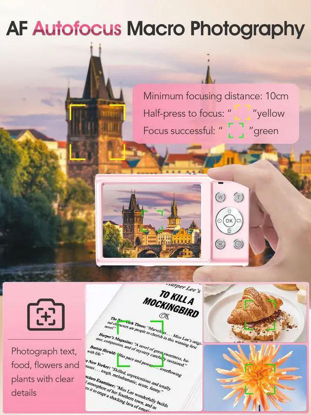 Alt view image 5 of 7 - Digital Camera,Autofocus 4K Vlogging Camera for Photography with 32GB Card,48MP Portable Compact Point and Shoot Digital Camera for Teens Adult Beginner with 16X Zoom,Anti-Shake,2 Batteries(Pink)