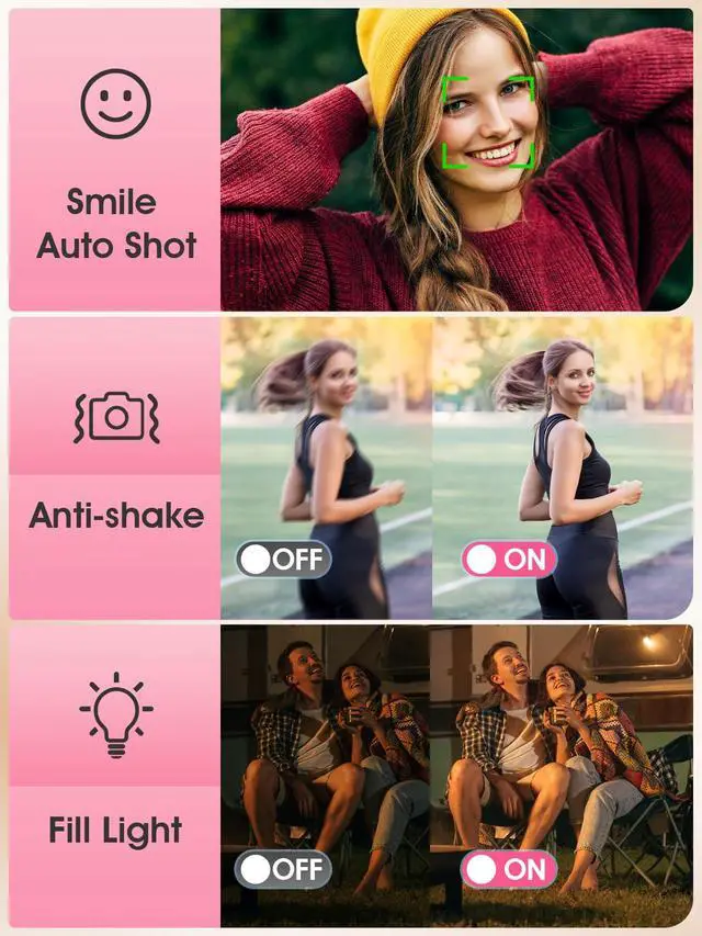 Alt view image 7 of 7 - Digital Camera,Autofocus 4K Vlogging Camera for Photography with 32GB Card,48MP Portable Compact Point and Shoot Digital Camera for Teens Adult Beginner with 16X Zoom,Anti-Shake,2 Batteries(Pink)