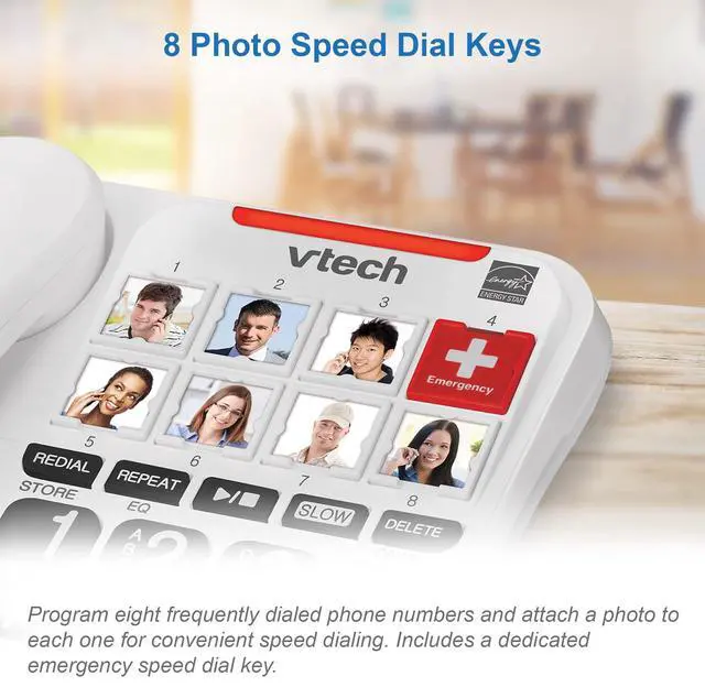 Alt view image 2 of 7 - SN1127 Amplified Corded Answering System. 8 Photo Speed Dial, 90dB Ringer Volume, Big High-Contrast buttons, Audio Booster(+40db), Visual Ringer. Perfect for Seniors, Visually & Hearing Impaired