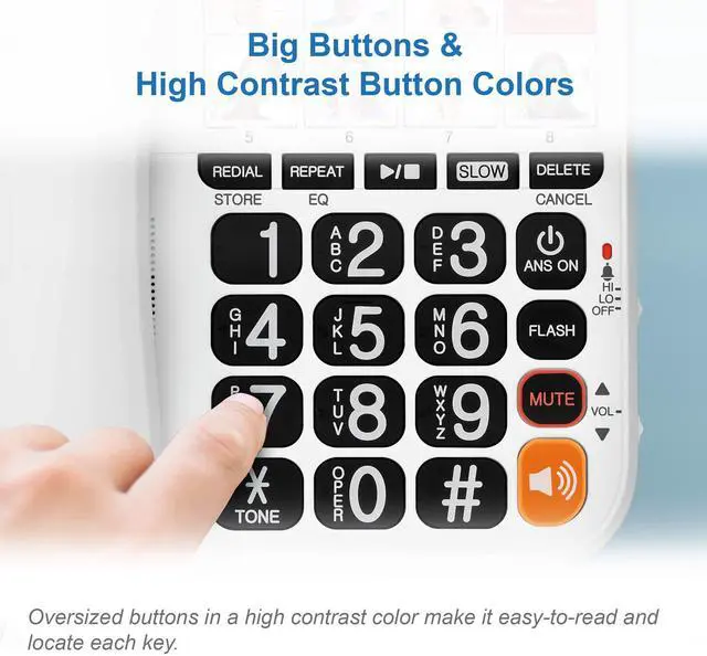 Alt view image 3 of 7 - SN1127 Amplified Corded Answering System. 8 Photo Speed Dial, 90dB Ringer Volume, Big High-Contrast buttons, Audio Booster(+40db), Visual Ringer. Perfect for Seniors, Visually & Hearing Impaired