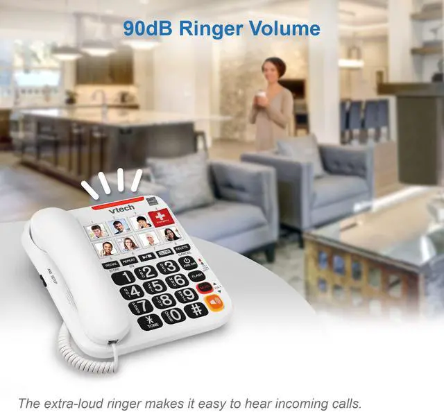 Alt view image 5 of 7 - SN1127 Amplified Corded Answering System. 8 Photo Speed Dial, 90dB Ringer Volume, Big High-Contrast buttons, Audio Booster(+40db), Visual Ringer. Perfect for Seniors, Visually & Hearing Impaired