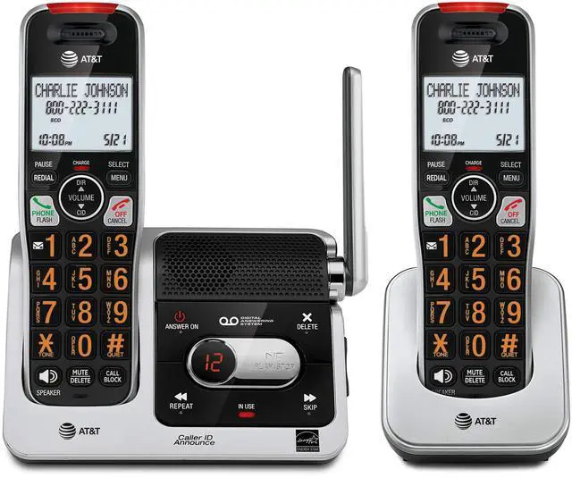 Main image of BL102-2 DECT 6.0 2-Handset Cordless Phone for Home with Answering Machine, Call Blocking, Caller ID Announcer, Audio Assist, Intercom, and Unsurpassed Range, Silver/Black